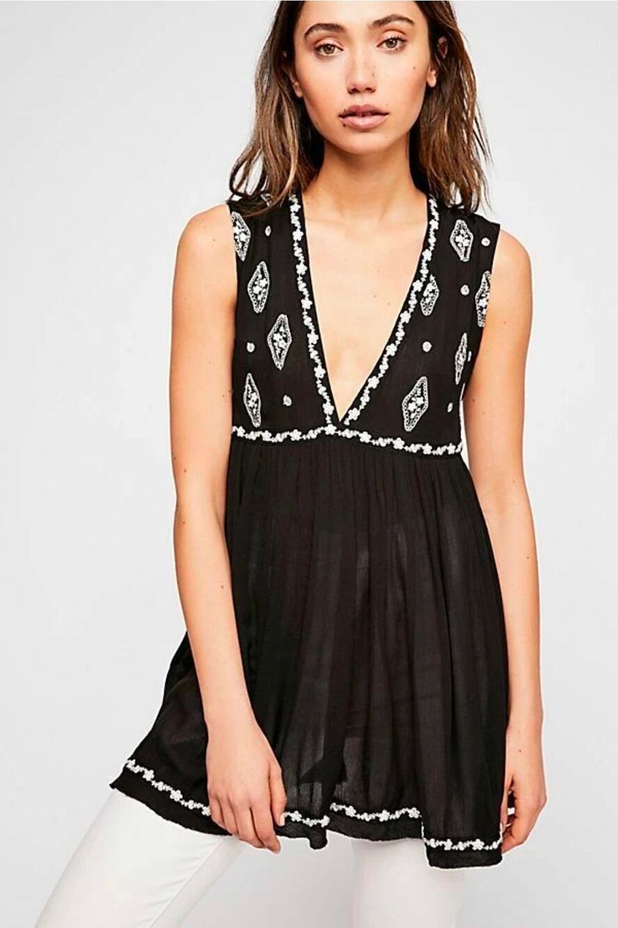 Free People Whimsigoth Folk Cottagecore Sleeveless High Low Tunic Top Small